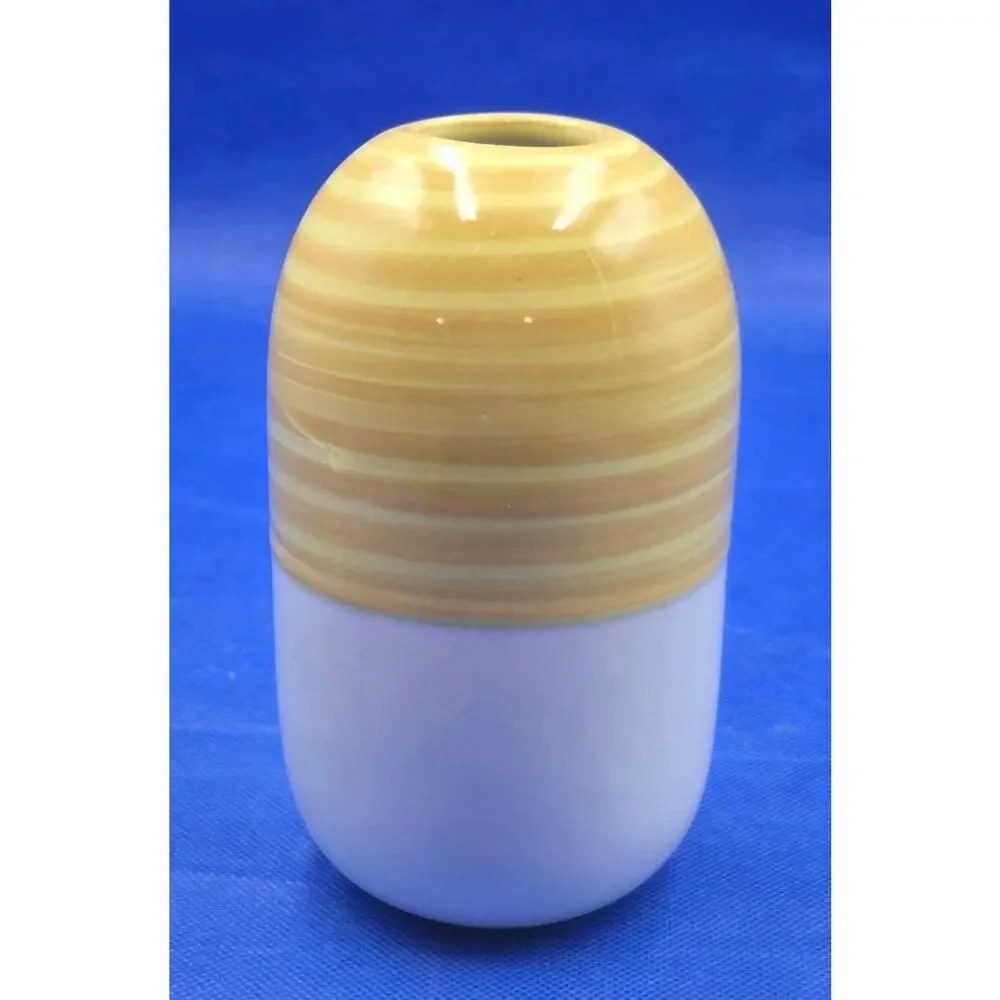 IKEA Yellow White Beehive Ceramic Vase 6x3.5